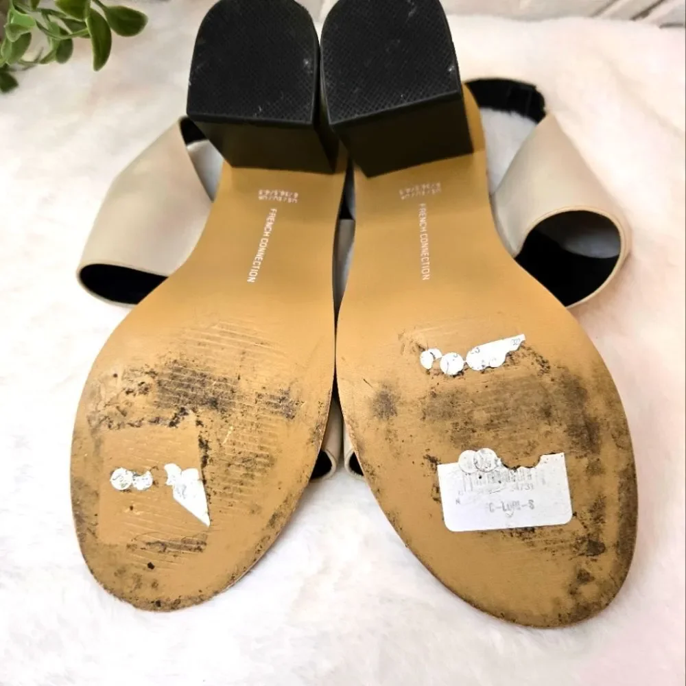 French Connection Women's Lori Block Heel Dress Sandals Size: 6 Elegant Cream